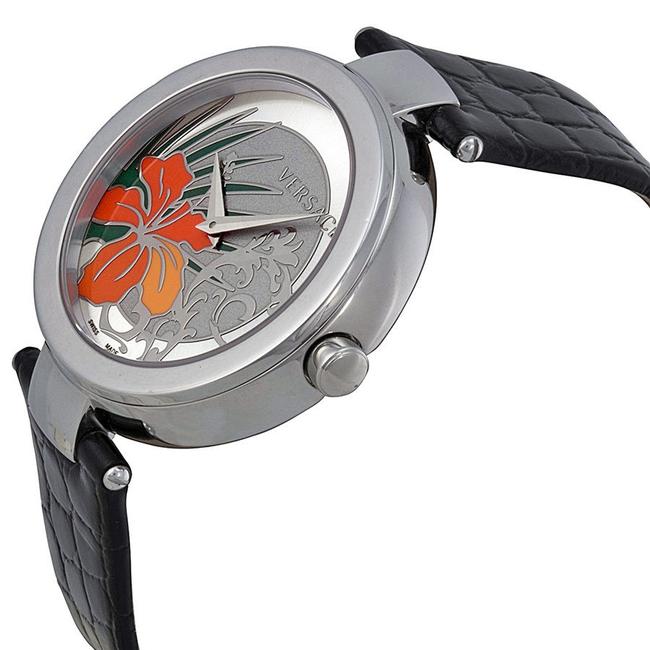 Versace Silver Mystique Hibiscus Dial Black Leather Ladies 19q99d1hi-s009 Watch Versace Silver Mystique Hibiscus Dial Black Leather Ladies 19q99d1hi-s009 Watch