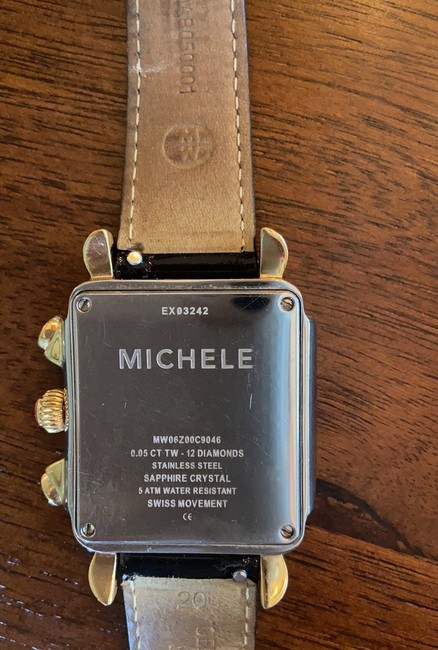 Michele Yellow Gold Stainless Steel Black Deco Two Tone Diamond Dial Watch Michele Yellow Gold Stainless Steel Black Deco Two Tone Diamond Dial Watch