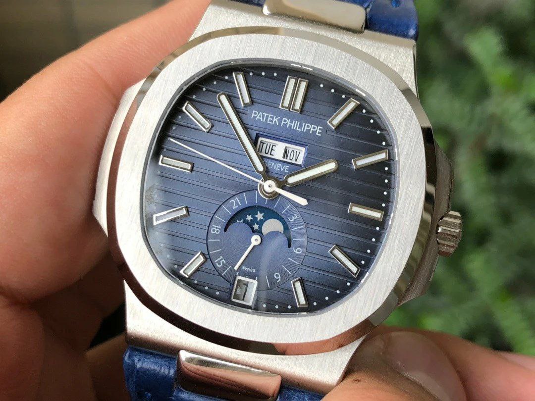NAUTILUS 5726 COMPLICATED SS 1:1 BEST EDITION BLUE TEXTURED DIAL ON BLUE LEATHER STRAP A324 NAUTILUS 5726 COMPLICATED SS 1:1 BEST EDITION BLUE TEXTURED DIAL ON BLUE LEATHER STRAP A324