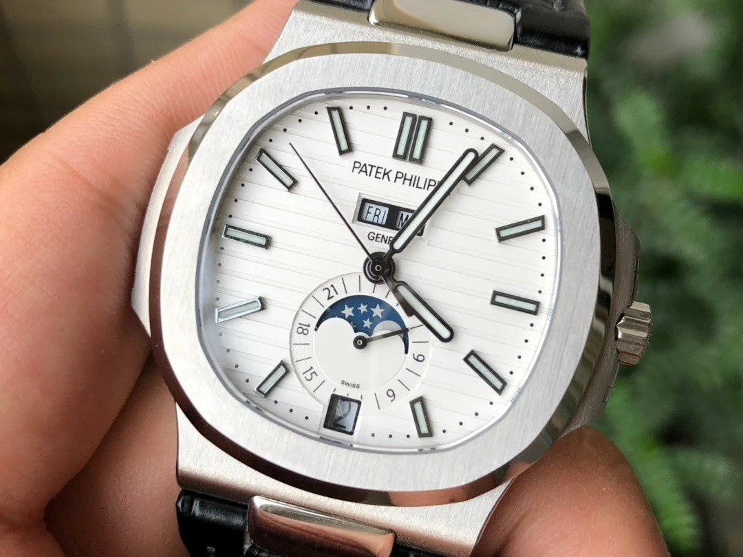 NAUTILUS 5726 COMPLICATED SS 1:1 BEST EDITION BLACK WHITE DIAL ON BLACK LEATHER STRAP A324 NAUTILUS 5726 COMPLICATED SS 1:1 BEST EDITION BLACK WHITE DIAL ON BLACK LEATHER STRAP A324