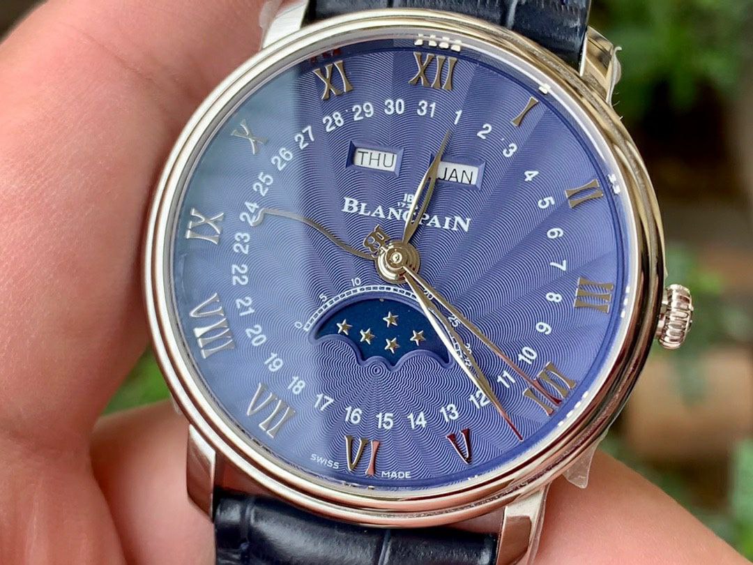 VILLERET 6654 SS COMPLICATED FUNCTION OMF 1:1 BEST EDITION BLUE DIAL ON BLUE LEATHER STRAP A6654 V2