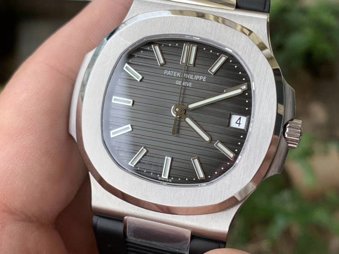 NAUTILUS 5711 RG GRF 1:1 BEST EDITION GREY TEXTURED DIAL ON BLACK LEATHER STRAP 324CS