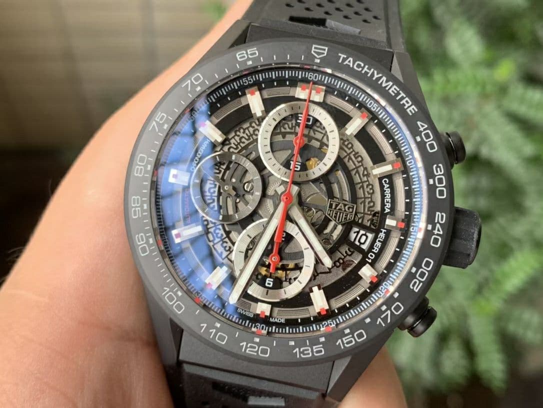 Calibre Heuer 01 Chrono 43mm Ceramic XF 1:1 Best Edition Skeleton Dial Red Hand on Black Rubber Strap A1887 Calibre Heuer 01 Chrono 43mm Ceramic XF 1:1 Best Edition Skeleton Dial Red Hand on Black Rubber Strap A1887