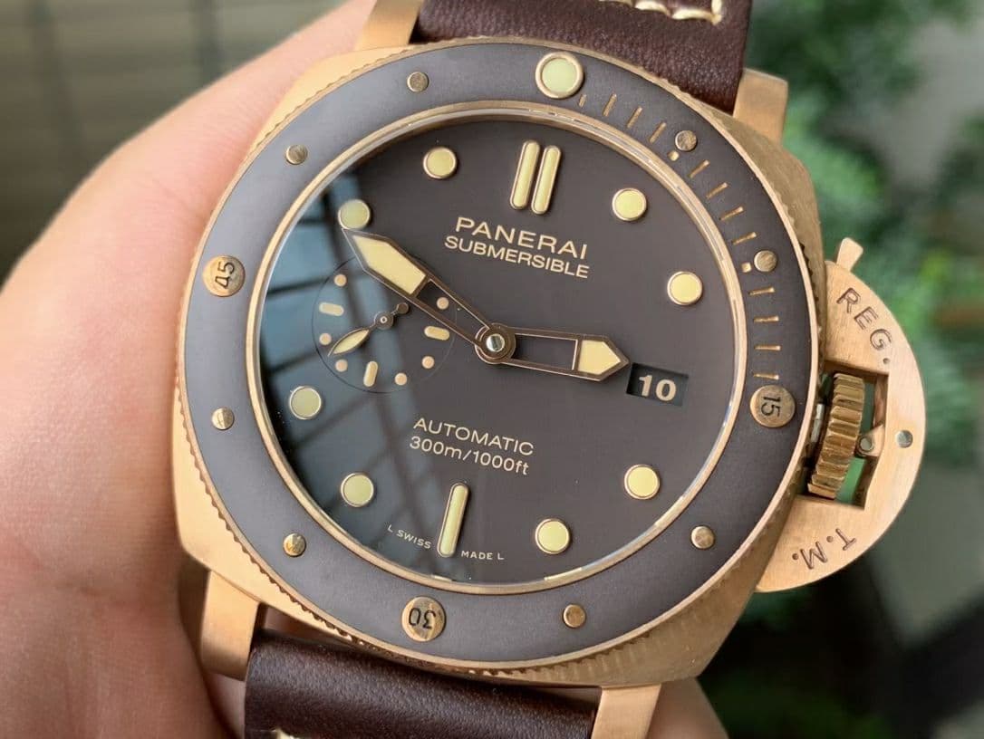 PAM968 V Bronzo VSF 1:1 Best Edition Brown Ceramic Bezel and Dial on Brown Calfskin Strap P.9010 Clone