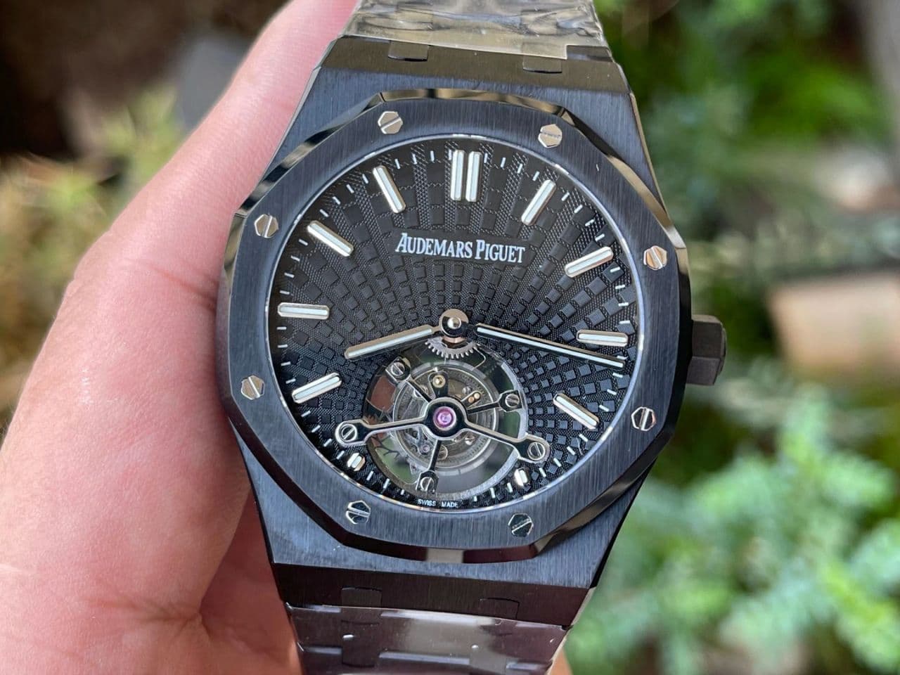 Royal Oak PVD Tourbillon R8F v2 Best Edition Black Sunburst Tapisserie Dial on PVD Bracelet
