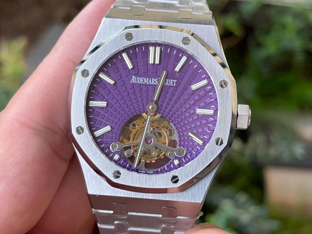 Royal Oak PVD Tourbillon R8F v2 Best Edition SS Sunburst Tapisserie Purple Dial on PVD Bracelet (Copy) Royal Oak PVD Tourbillon R8F v2 Best Edition SS Sunburst Tapisserie Purple Dial on PVD Bracelet (Copy)