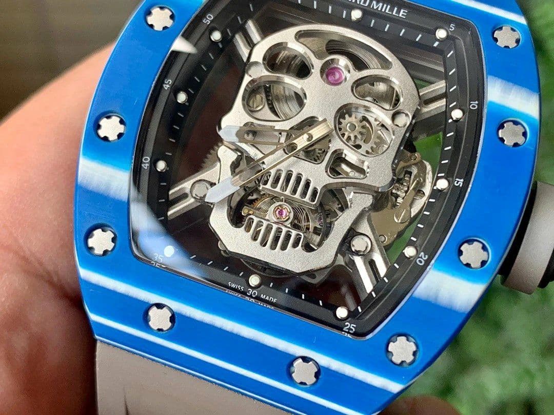 RM052-01 Tourbillon PVD Blue Bezel JBF Best Edition Skeleton Dial on Gray Rubber Strap RM052-01 Tourbillon PVD Blue Bezel JBF Best Edition Skeleton Dial on Gray Rubber Strap