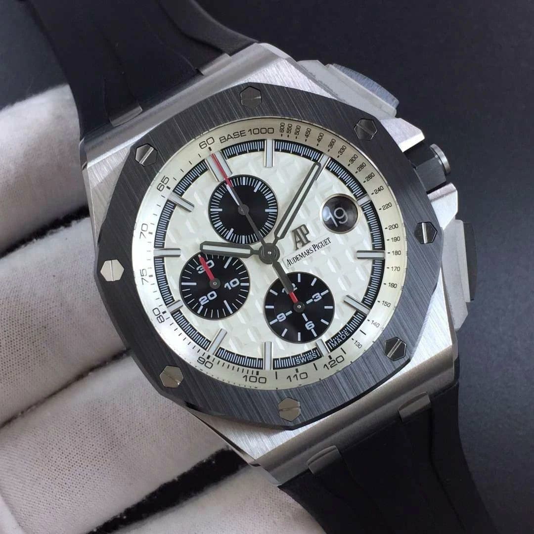 Royal Oak Offshore 44mm SS Updated Black Ceramic Bezel JF 1:1 Best Edition on Rubber Strap A3126 V2 w/ Cyclops and DW Mod Royal Oak Offshore 44mm SS Updated Black Ceramic Bezel JF 1:1 Best Edition on Rubber Strap A3126 V2 w/ Cyclops and DW Mod