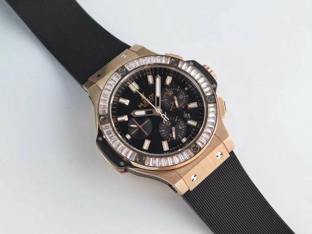 Big Bang 44mm SS Gold Dial Diamond Bezel on Black Leather Strap HUB4104 Big Bang 44mm SS Gold Dial Diamond Bezel on Black Leather Strap HUB4104
