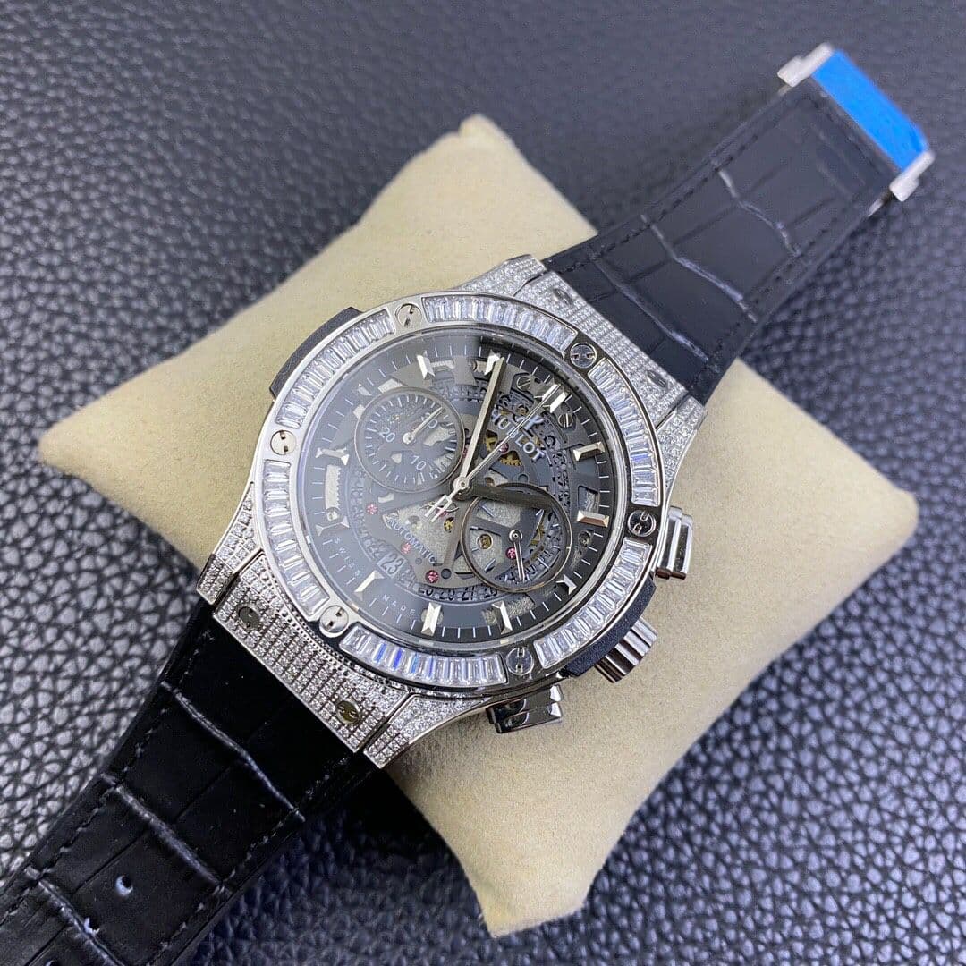 Classic Fusion Chrono SS OXF Best Edition Diamonds Case Black Dial on Black Leather Strap A7750