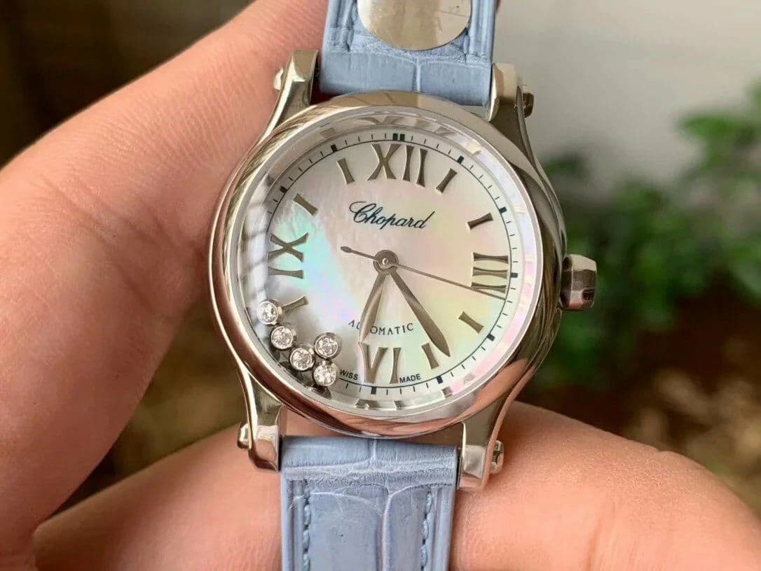 Happy Sport Automatic SS 30mm YF 1:1 Best Edition White Dial on Light Blue Leather Starp A2892 Happy Sport Automatic SS 30mm YF 1:1 Best Edition White Dial on Light Blue Leather Starp A2892