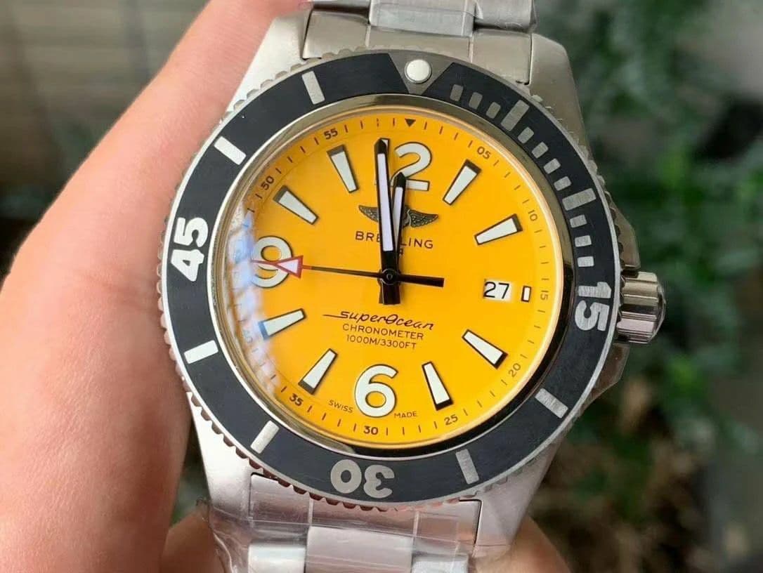 Superocean Automatic 44 TF 1:1 Best Edition Yellow Dial Black Bezel on SS Bracelet A2824