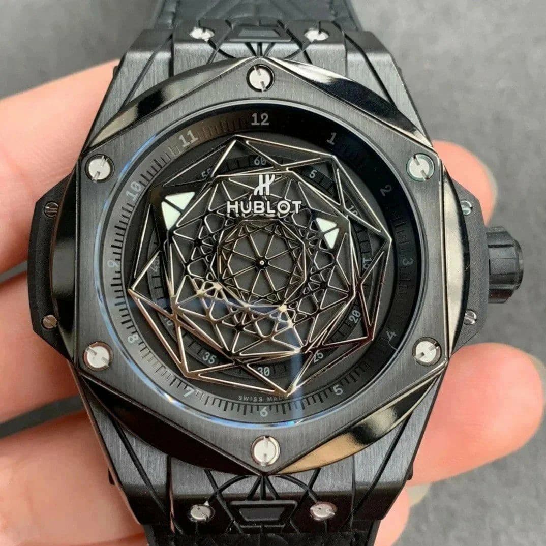 Big Bang Unico Sang Bleu Titanium Black HBF Skeleton Dial on Black Gummy Strap HUB1213 Big Bang Unico Sang Bleu Titanium Black HBF Skeleton Dial on Black Gummy Strap HUB1213