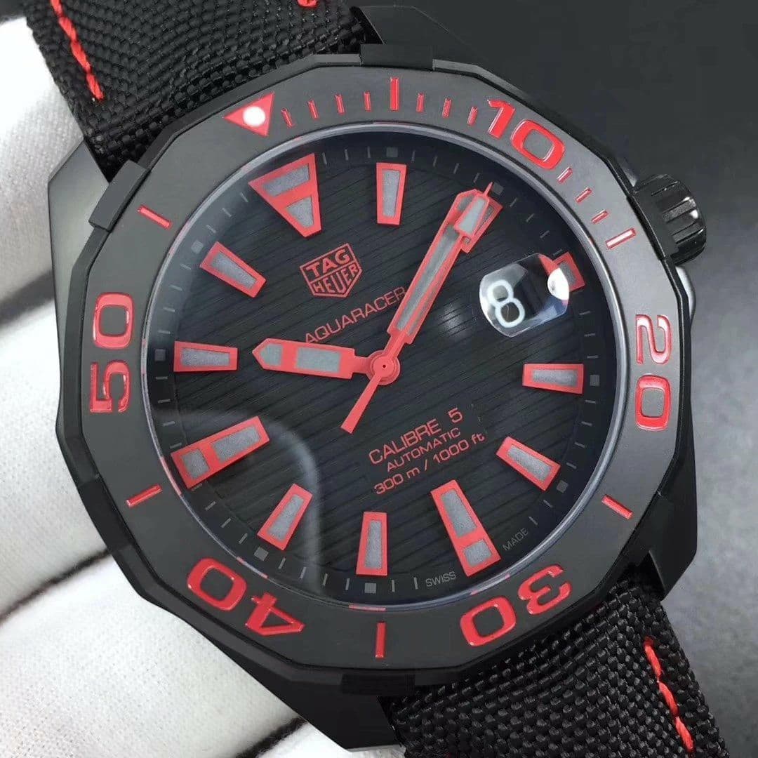 Aquaracer Calibre 5 PVD 43mm V6F 1:1 Best Edition Black/Red Dial on Brown Nylon Strap A2824 Aquaracer Calibre 5 PVD 43mm V6F 1:1 Best Edition Black/Red Dial on Brown Nylon Strap A2824