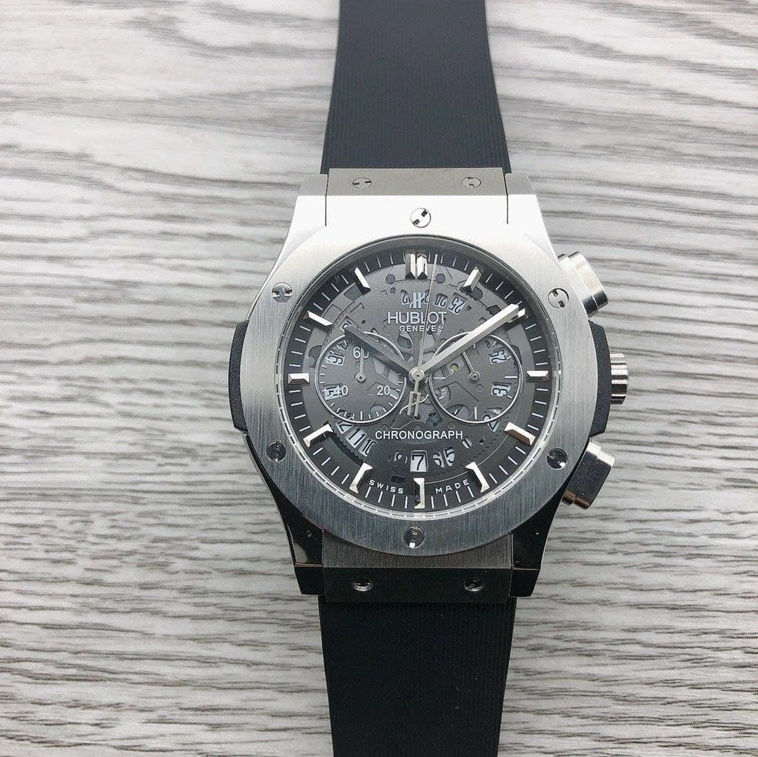 Hublot Chrono Silver Hight Version On Black Rubber Strap