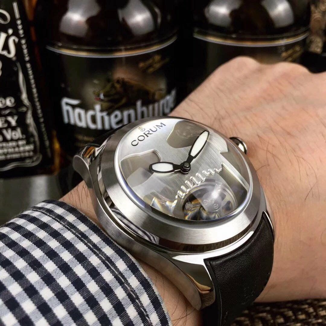Coru Babble Case Silver Skull on Black Leather Strap