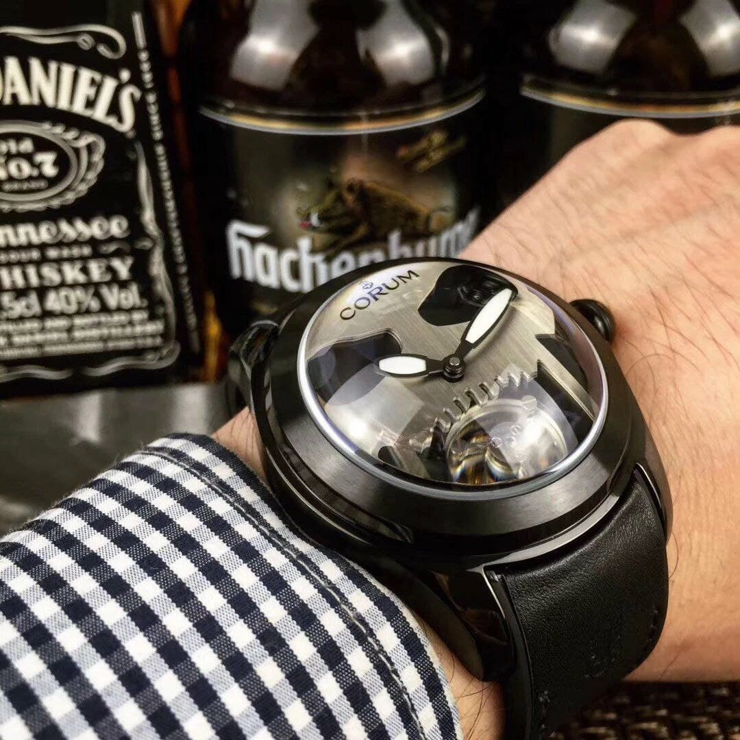 Coru Babble Case Black Skull on Black Leather Strap