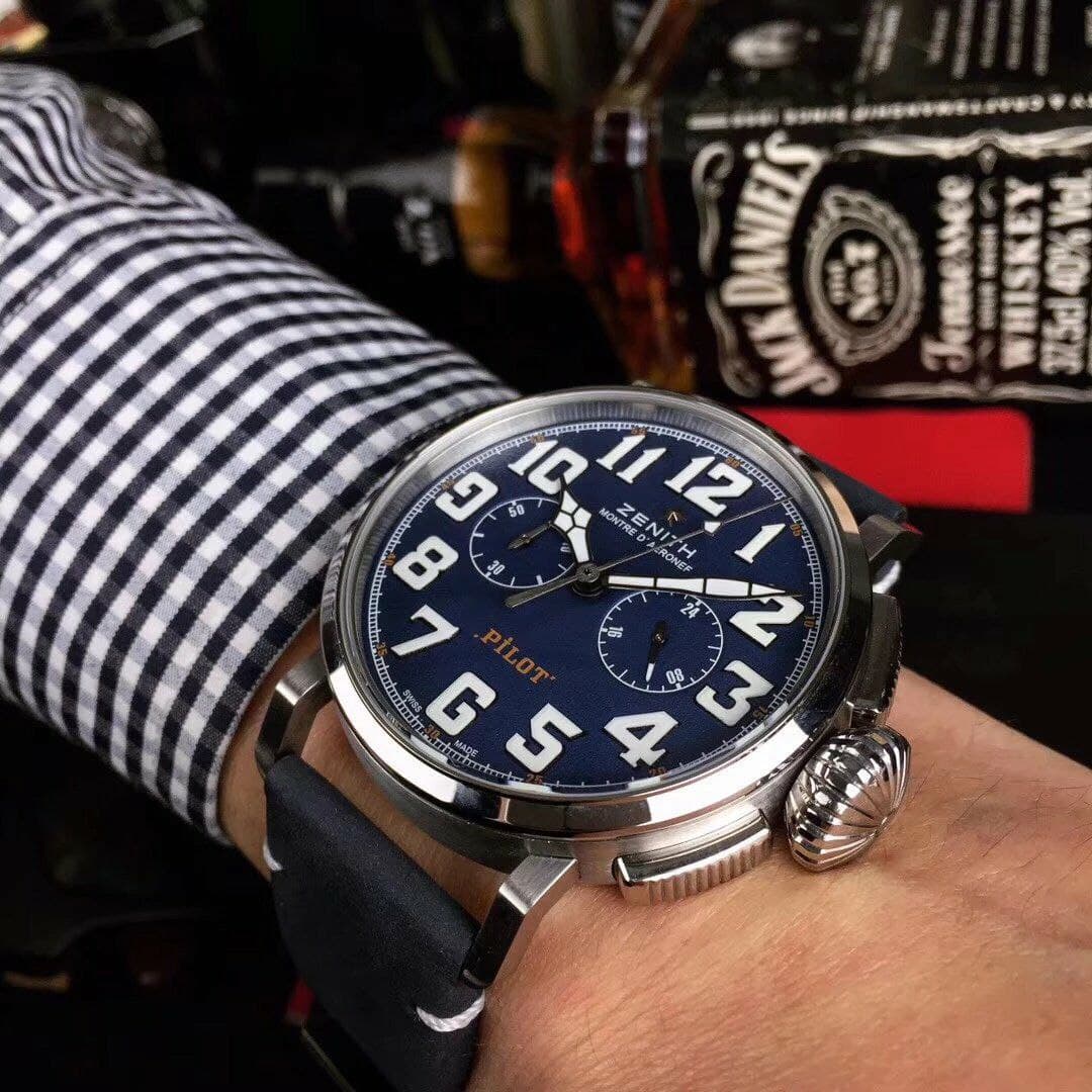 Zenith Pilot Silver Case Blue Dial Chrono