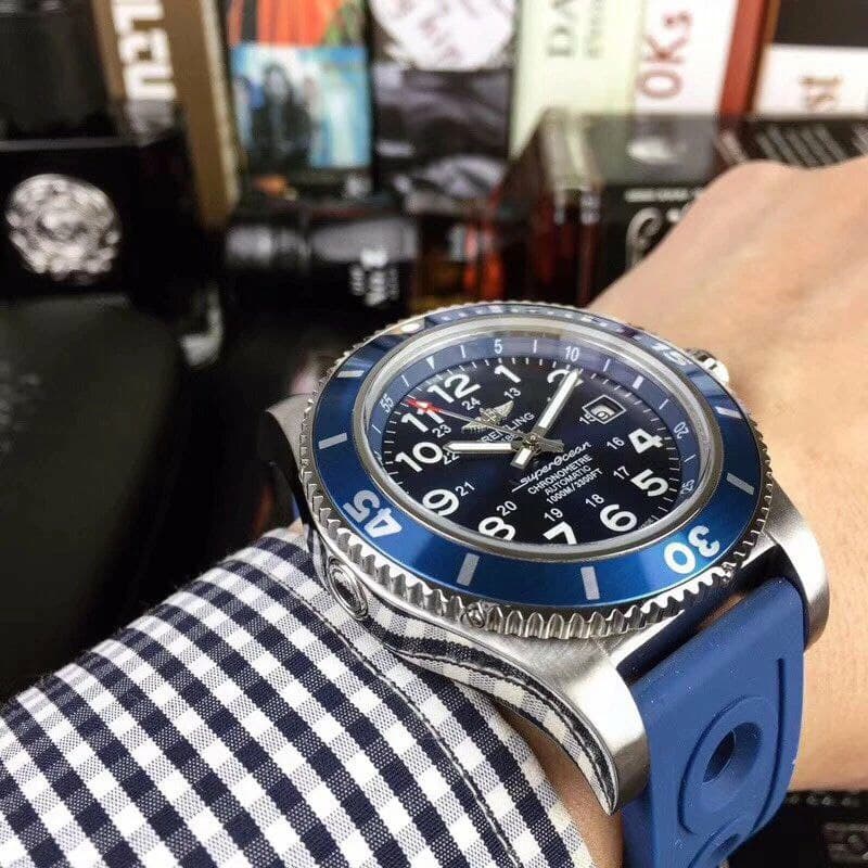 Breitling Superocean Blue Dial on Blue Rubber Strap
