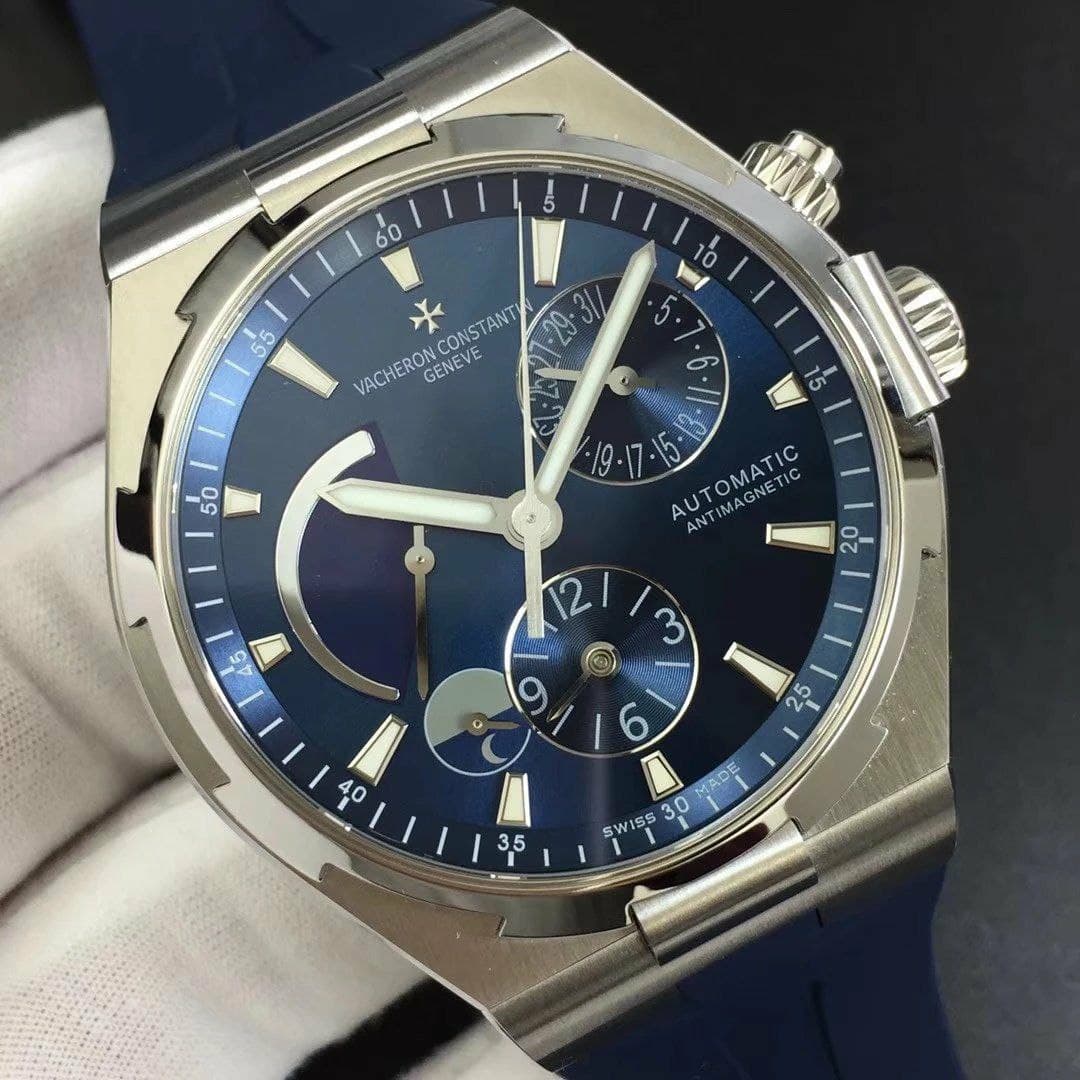 Overseas Dual Time Power Reserve TWA 1:1 Best Edition Blue Dial on Blue Leather Strap