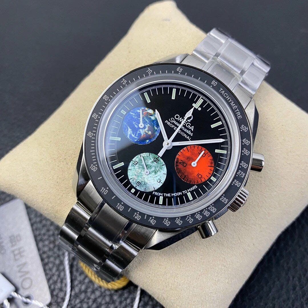 Speedmaster From Moon to Mars 1:1 Best Edition Black Dial on SS Bracelet Manual Winding Chrono Movement