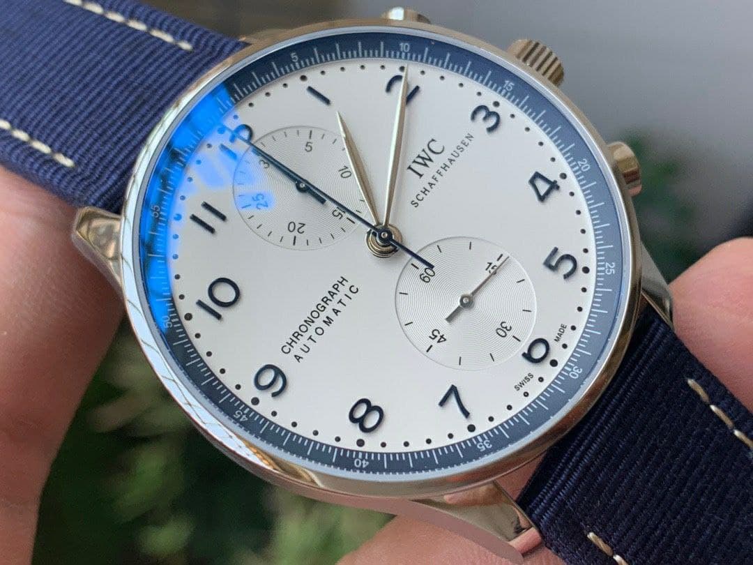 Portugieser Chronograph 'Bucherer Edition1:1 Best Edition White/Blue on Blue Nylon Strap A7750 (Slim Movement) Portugieser Chronograph 'Bucherer Edition1:1 Best Edition White/Blue on Blue Nylon Strap A7750 (Slim Movement)