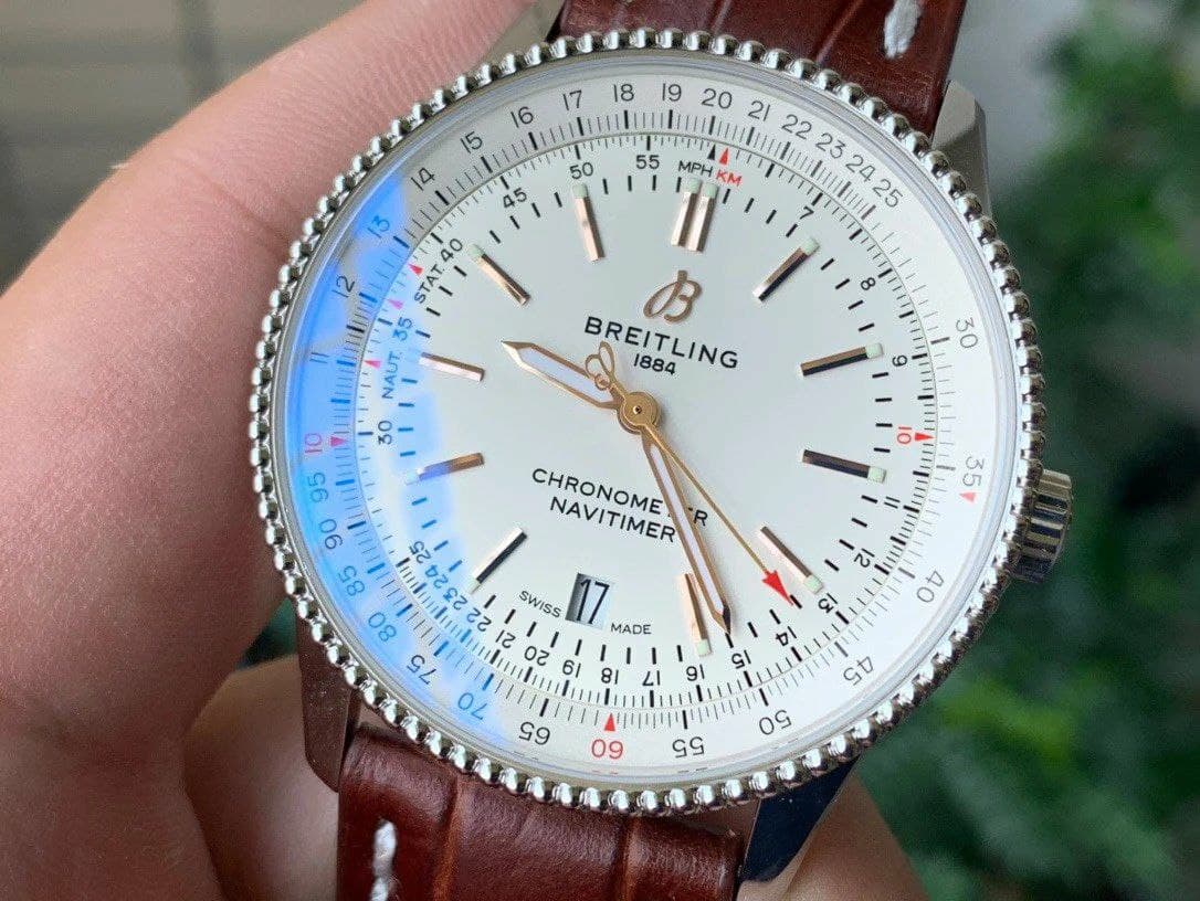 Navitimer 1 SS 41mm V7F 1:1 Best Edition SS Bezel White Dial on Brown Leather Strap Navitimer 1 SS 41mm V7F 1:1 Best Edition SS Bezel White Dial on Brown Leather Strap