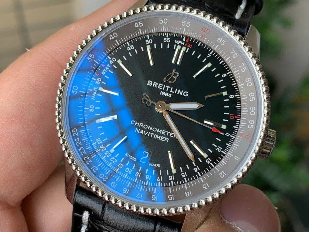 Navitimer 1 SS 41mm V7F 1:1 Best Edition Gray Bezel Black Dial on Black Leather Strap Navitimer 1 SS 41mm V7F 1:1 Best Edition Gray Bezel Black Dial on Black Leather Strap
