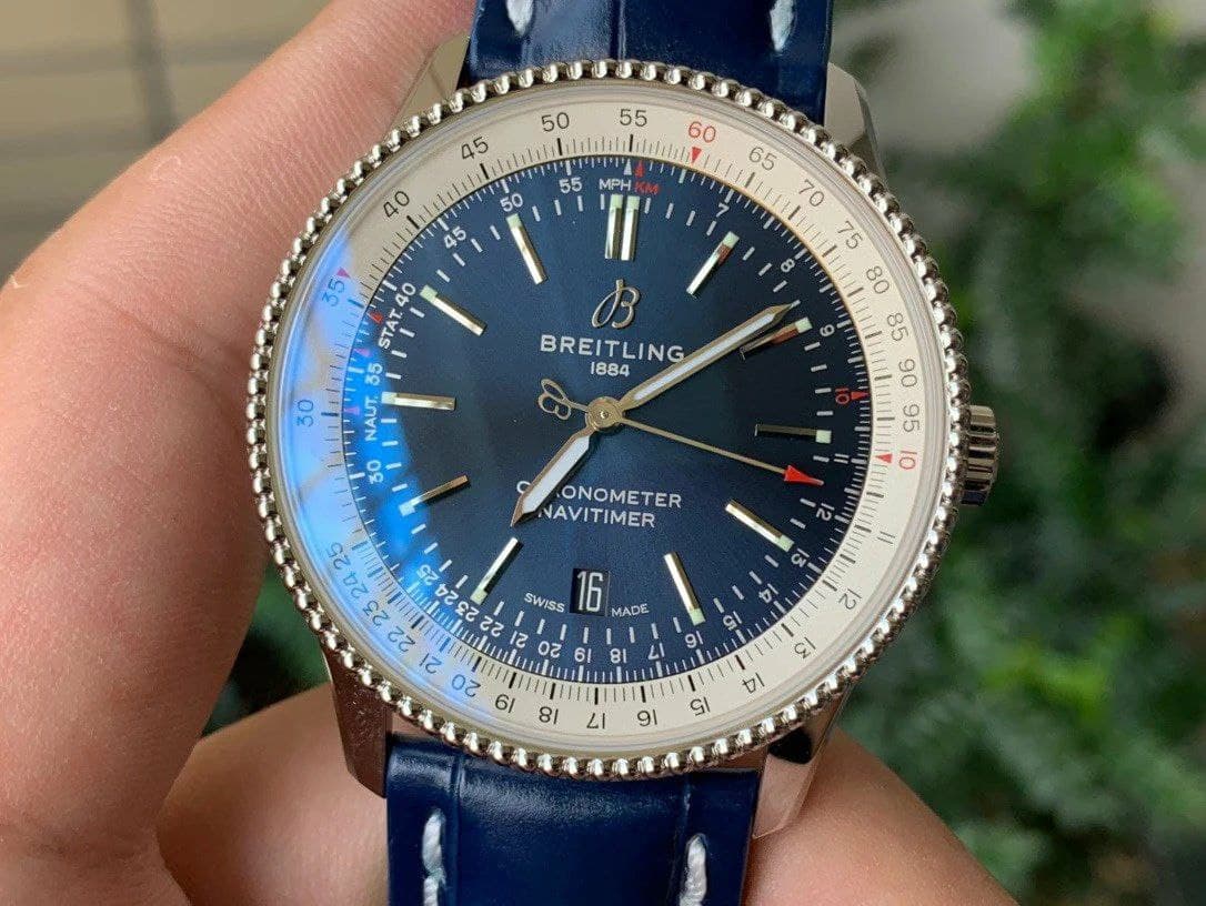 Navitimer 1 SS 41mm V7F 1:1 Best Edition SS Bezel Blue Dial on Blue Leather Strap