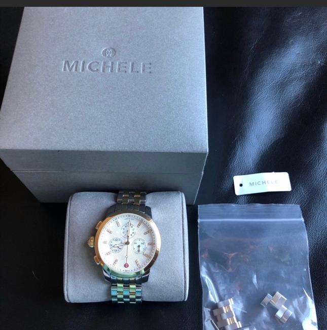 Michele Silver uptown Diamond Dial Chronograph 39mm Two Tone Watch Michele Silver uptown Diamond Dial Chronograph 39mm Two Tone Watch