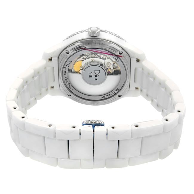 Dior Silver Dial White Ceramic Steel Diamond Watch Dior Silver Dial White Ceramic Steel Diamond Watch