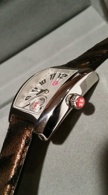 Michele Silver Gold Black New Mini Urban Tone Metallic Leather Band Watch Michele Silver Gold Black New Mini Urban Tone Metallic Leather Band Watch