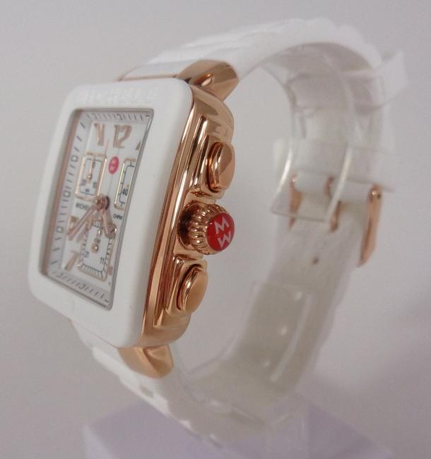 Michele White/Rose Gold Mww06l000014 Womens Square Park Chronograph Dial Silicon Tone New Watch Michele White/Rose Gold Mww06l000014 Womens Square Park Chronograph Dial Silicon Tone New Watch