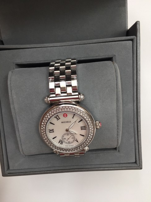 Michele Silver Mw16a01a2025 " Caber " Diamond Mother Of Pearl Dial Watch Michele Silver Mw16a01a2025 " Caber " Diamond Mother Of Pearl Dial Watch