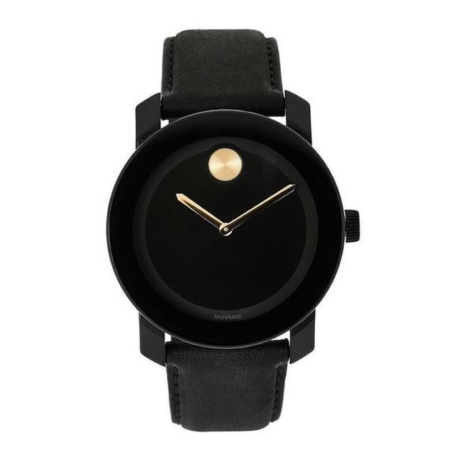Movado Black Bold Leather Strap Gold Dot Mens Quartz 3600480 Watch Movado Black Bold Leather Strap Gold Dot Mens Quartz 3600480 Watch