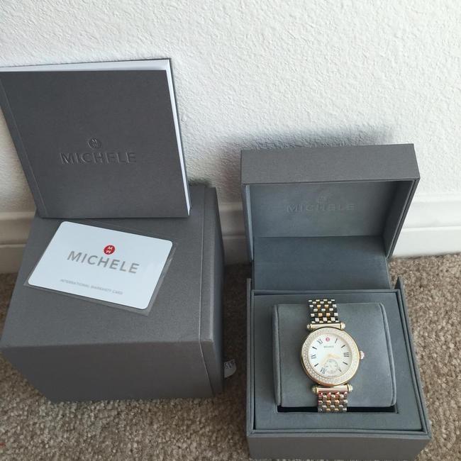 Michele Gold/ Silver Caber Diamond Mop Two Tone Watch Michele Gold/ Silver Caber Diamond Mop Two Tone Watch