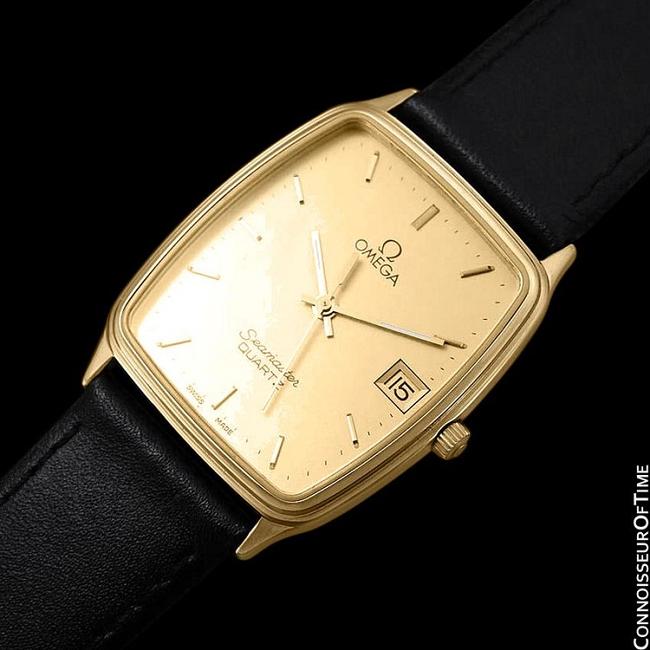 Omega Champagne 1980s Seamaster Vintage Mens Midsize Quartz 18k Gold Pl Watch Omega Champagne 1980s Seamaster Vintage Mens Midsize Quartz 18k Gold Pl Watch