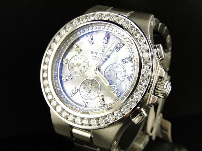 Breitling Stainless Steel Custom Hercules Diamond Band 7.75 Ct Watch Breitling Stainless Steel Custom Hercules Diamond Band 7.75 Ct Watch