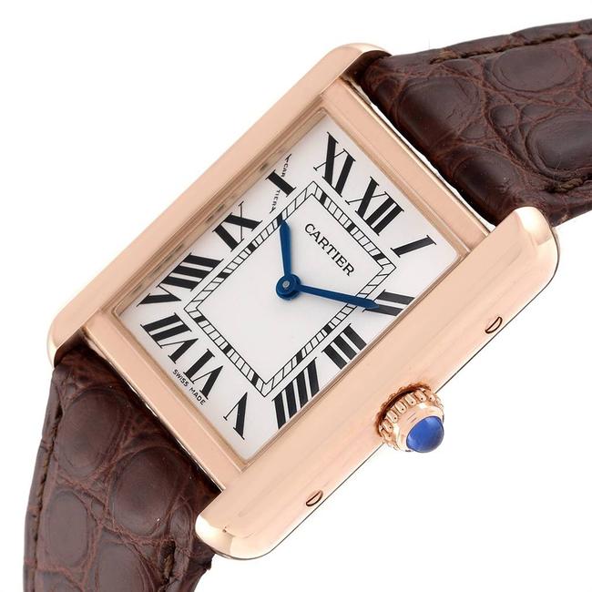 Cartier Silver 18k Rose Gold and Leather Tank Solo W5200024 Womens Wristwatch 30x23mm Watch Cartier Silver 18k Rose Gold and Leather Tank Solo W5200024 Womens Wristwatch 30x23mm Watch
