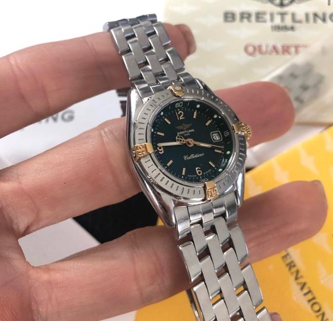 Breitling Green Gold Silver Callistino 18k Two Tone Womens Watch Breitling Green Gold Silver Callistino 18k Two Tone Womens Watch