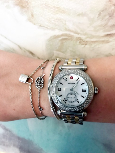 Michele Silver and Gold Caber Diamond Band Watch Michele Silver and Gold Caber Diamond Band Watch