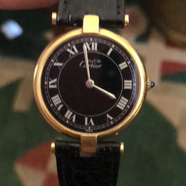 Cartier Silver Gold Black 18k and Sterling New Strap Watch Cartier Silver Gold Black 18k and Sterling New Strap Watch
