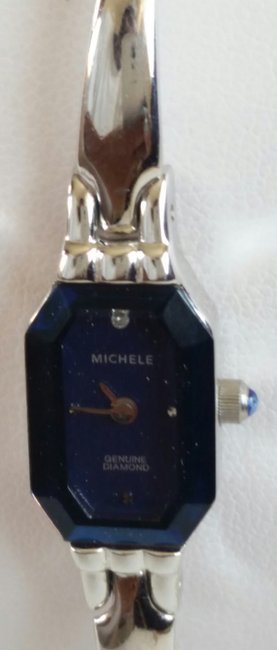 Michele Silver with Blue Crystal Face and Diamond Rare Watch Michele Silver with Blue Crystal Face and Diamond Rare Watch