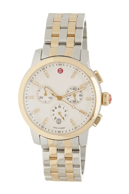 Michele Two Tone Uptown 18k Gold Stainless Diamond Mww25a000002 Watch Michele Two Tone Uptown 18k Gold Stainless Diamond Mww25a000002 Watch