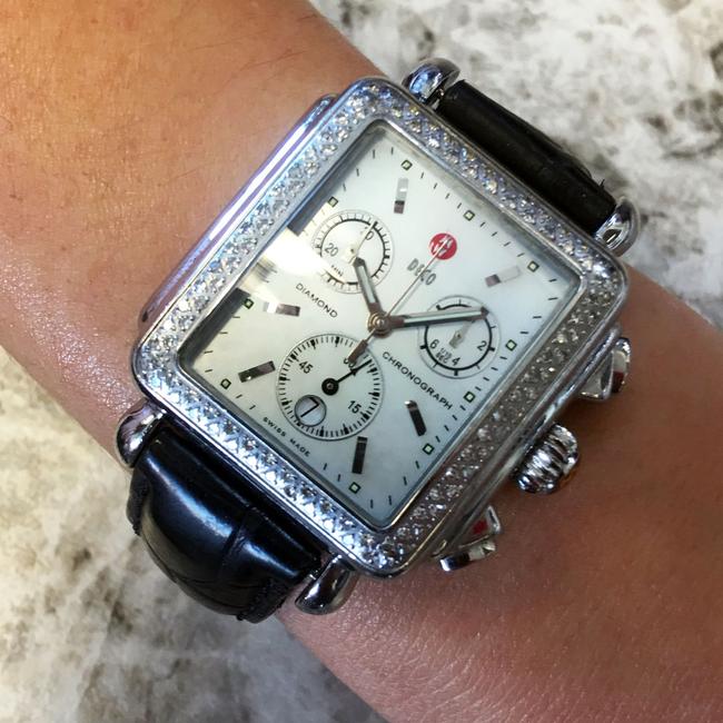 Michele Black White Mw06a01 Deco Mop Chronograph Dial Diamond Bezel Watch Michele Black White Mw06a01 Deco Mop Chronograph Dial Diamond Bezel Watch