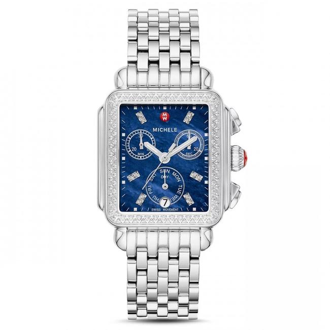 Michele Silver Deco Stainless Steel Blue Mother Of Pearl Diamond Mww06p000287 Watch Michele Silver Deco Stainless Steel Blue Mother Of Pearl Diamond Mww06p000287 Watch
