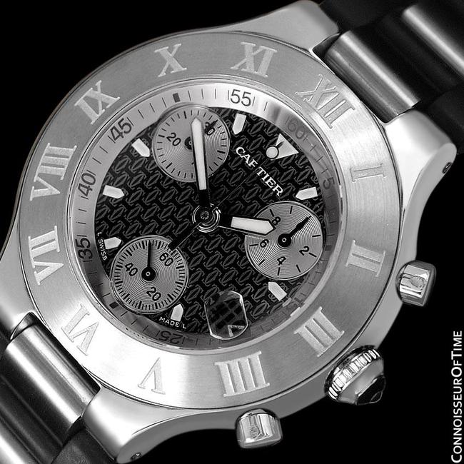 Cartier Dark Gray 21c Mens Chronoscaph Chronograph Ref. 2424 - Stainless Steel Watch Cartier Dark Gray 21c Mens Chronoscaph Chronograph Ref. 2424 - Stainless Steel Watch