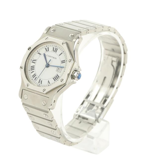 Cartier Silver Santos Octagon Date 30mm Watch Cartier Silver Santos Octagon Date 30mm Watch