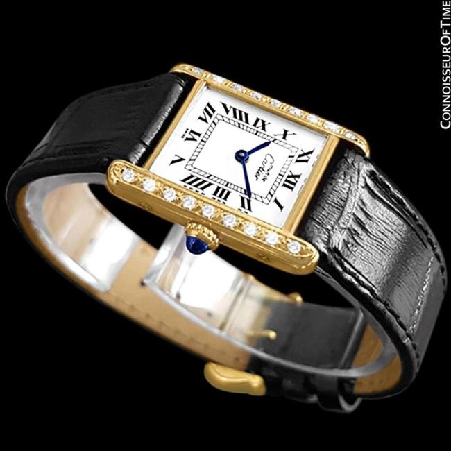 Cartier White Vintage Ladies Tank Mechanical Gold Vermeil 18k Gold Watch Cartier White Vintage Ladies Tank Mechanical Gold Vermeil 18k Gold Watch