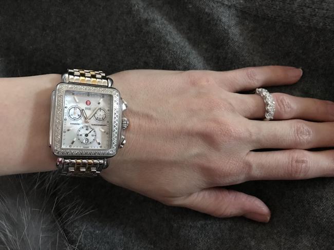 Michele Silver and Gold and Diamonds Deco Classic In Stainless Steel Mother Of Pearl Dial Watch Michele Silver and Gold and Diamonds Deco Classic In Stainless Steel Mother Of Pearl Dial Watch